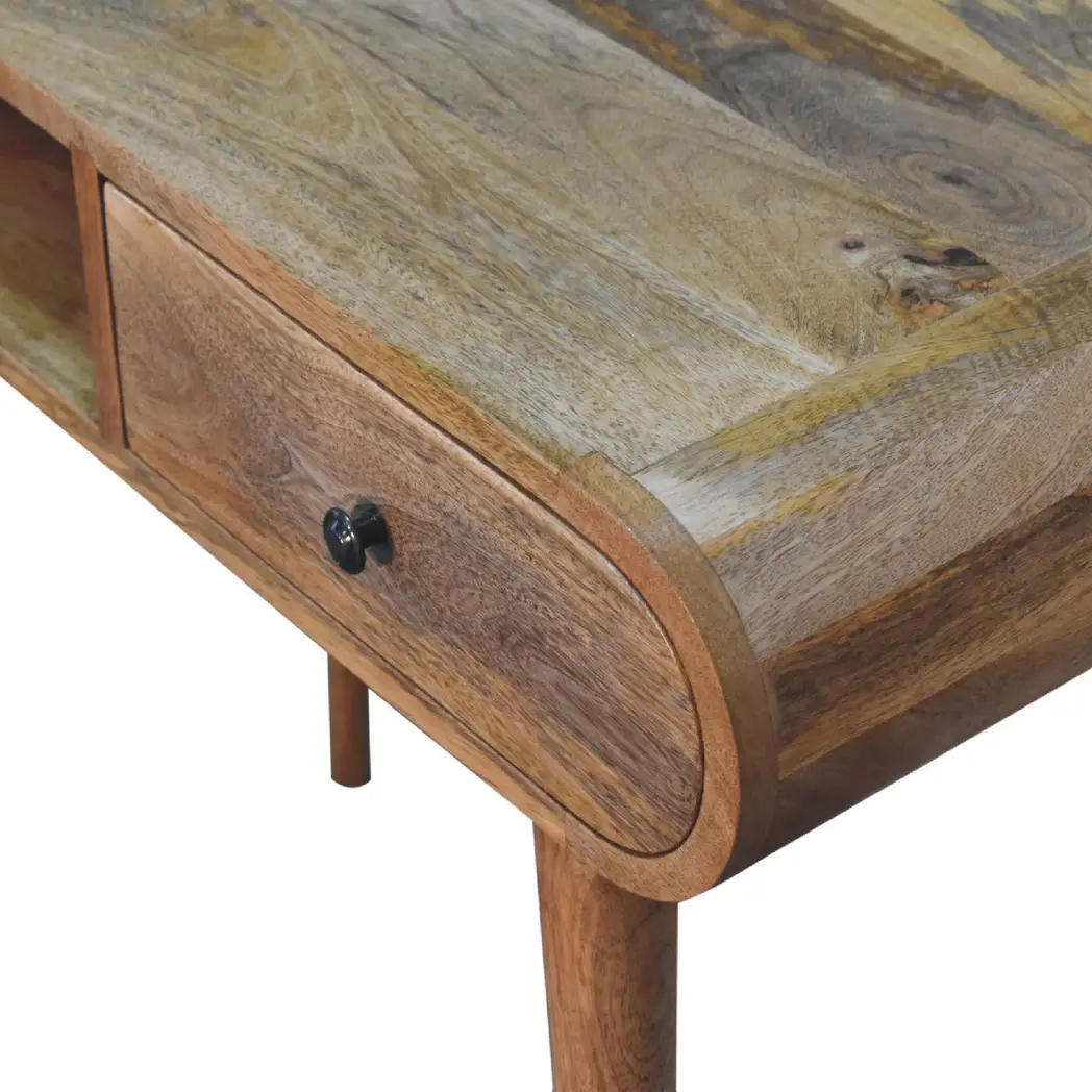 Artisan Furniture Artisan Furniture Solid Wood Curved Oak-ish Writing Desk, 1 Drawer & 1 Shelf, Beige - Desk