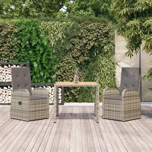 vidaXL 3 Piece Garden Dining Set Grey Poly Rattan&Solid Wood Acacia - Garden Set