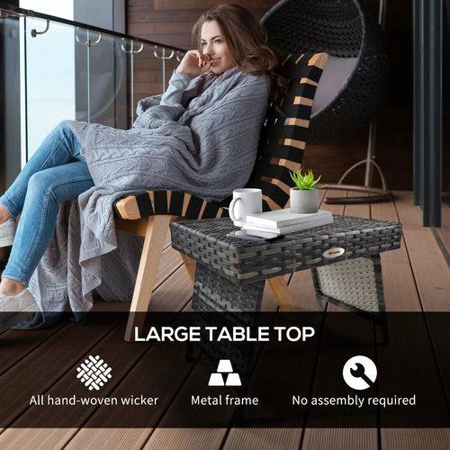 Outsunny Foldable Outdoor Coffee Table, Metal Frame Rattan Side Table, Grey by Outsunny