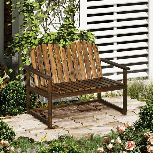 Outsunny Outdoor Wooden Bench for Two People, Patio Loveseat Chair with Slatted Backrest - Garden Chairs