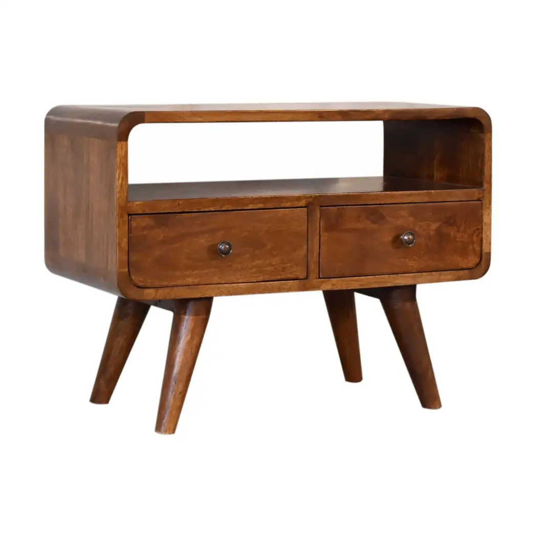 Artisan Furniture Artisan Furniture Solid Wood Mini Chestnut Curved Media Unit with 2 Drawers, Brown, 2Drawers - TV Unit