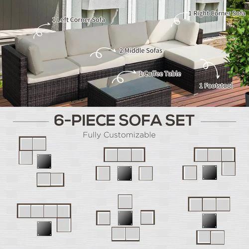 Outsunny Outsunny 6 Pieces Rattan Furniture Set Garden Sofa Conservatory Wicker Brown - Garden Sofa Sets