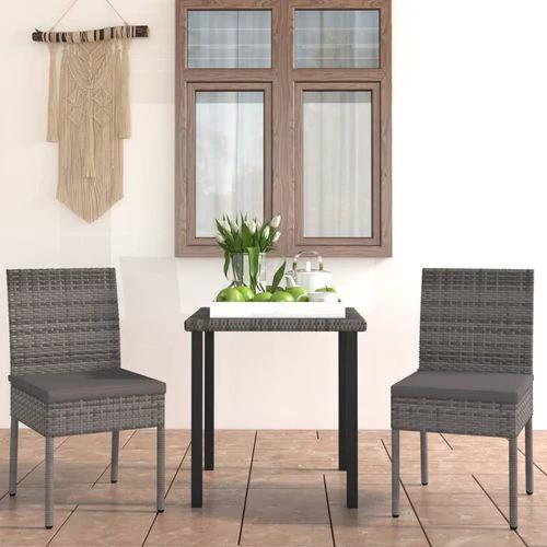 vidaXL 3 Piece Outdoor Dining Set with Cushions Poly Rattan Grey by vidaXL