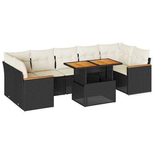 vidaXL vidaXL 7 Piece Garden Sofa Set with Cushions Black Poly Rattan Acacia - Garden Sofa Sets