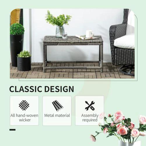 Outdoor Coffee Table w/ Plastic Board Under the Full Woven Table Top, Grey by Outsunny