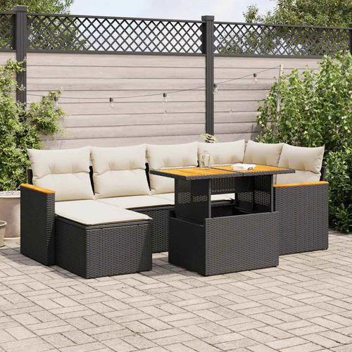 vidaXL vidaXL 7 Piece Garden Sofa Set with Cushions Black Poly Rattan Acacia - Garden Sofa Sets