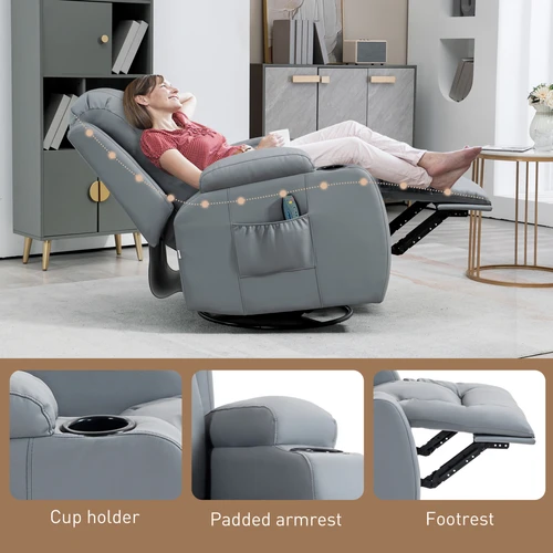 HOMCOM Manual Recliner Chair with 8 Massage Functions and Heat for Ultimate Relaxation in Light Grey - Recliner