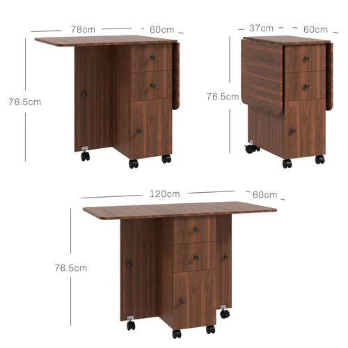 HOMCOM Folding Dining Table, Drop Leaf Table With Drawers Distressed Brown by HOMCOM
