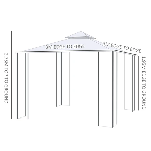 Unbranded Outsunny Double Top Garden Gazebo 3 x 3 M Cream White with Curtains for Outdoor Parties and Events - Gazebos