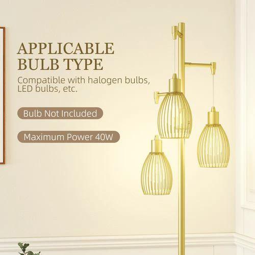 HOMCOM HOMCOM Industrial 3-Light Floor Lamp Dimmable Standing Lamp, Gold - Lamp