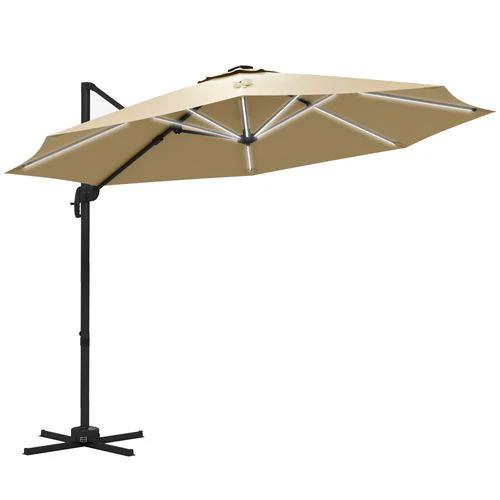 Outsunny 3(m) Solar LED Cantilever Parasol Adjustable Garden Umbrella Khaki by Outsunny