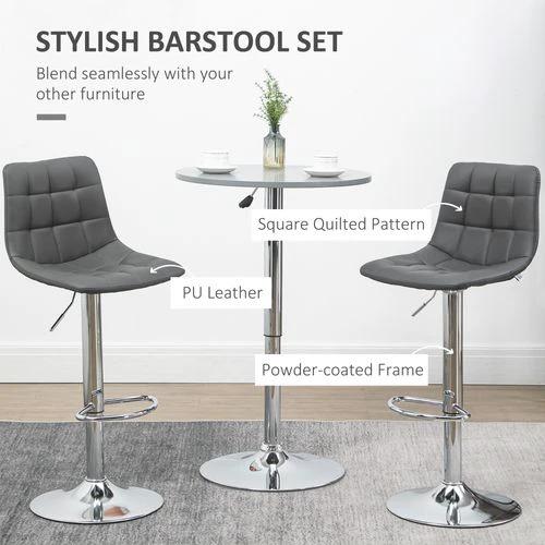 Set of 2, Adjustable Breakfast Dining Stools Swivel and Footrest, Grey by HOMCOM