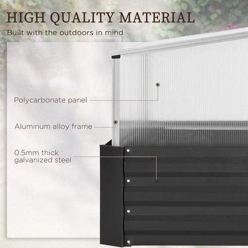 Outsunny Outsuuny Galvanised Raised Garden Bed with Greenhouse and Cover, Dark Grey - Raised Beds