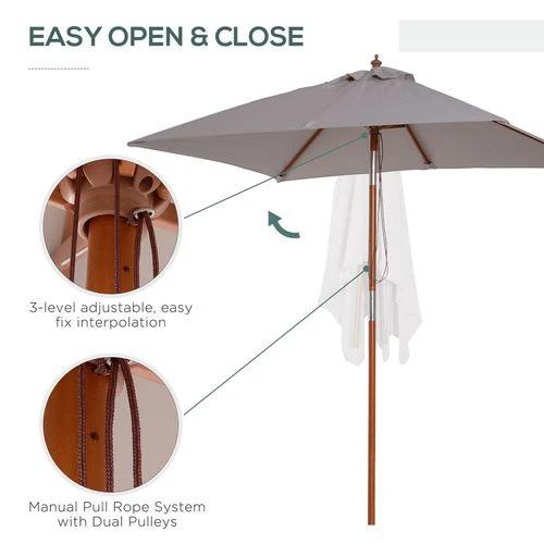 Outsunny Wooden Patio Umbrella Market Parasol Outdoor Sunshade Grey Outsunny - Parasol