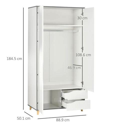 HOMCOM Wardrobe with Drawers, Shelves, Hanging Rail, Bedroom Clothes Organizer, White - Wardrobe