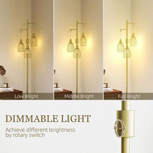 HOMCOM HOMCOM Industrial 3-Light Floor Lamp Dimmable Standing Lamp, Gold - Lamp
