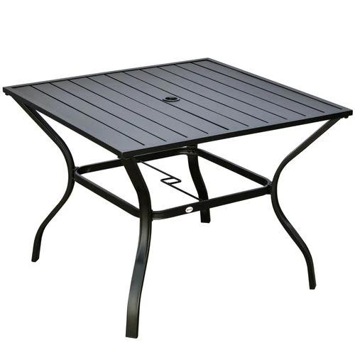 Outsunny Garden Table with Parasol Hole for Four, Slatted Metal Plate Top by Outsunny