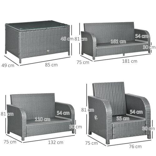 Outsunny Outsunny 6 Piece Rattan Garden Furniture Set with Sofa, Glass Table, Grey - Garden Sofa Sets