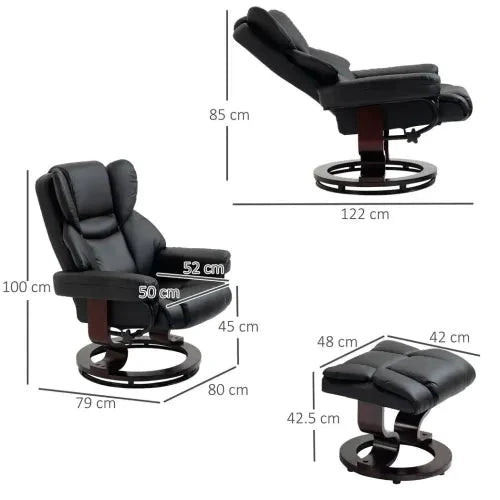 Padded PU Leather Manual Reclining Armchair Sofa Chair w/ Footstool Black by Unbranded