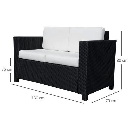 Outsunny 2 Seater Rattan Garden Sofa Black Double Couch Loveseat Wicker by Outsunny