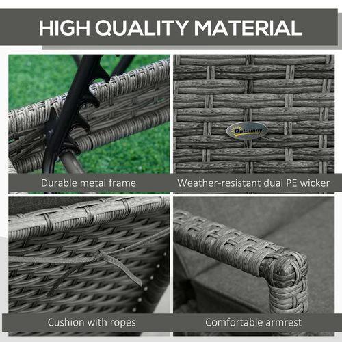 Rattan Single Sun Lounger Reclining Chair 4 Adjustable Backrest & Cushion Grey by Outsunny