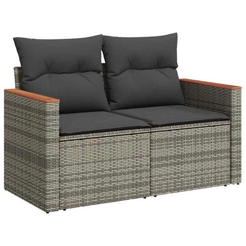 vidaXL 7 Piece Garden Sofa Set with Cushions Grey Poly Rattan Acacia by vidaXL