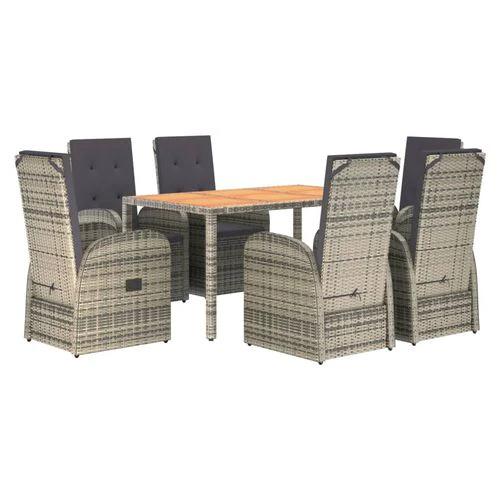 vidaXL 7 Piece Garden Dining Set Grey Poly Rattan&Solid Wood Acacia - Garden Set