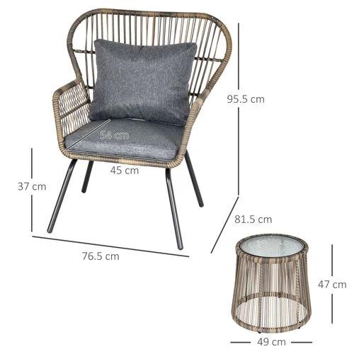 3 PCS Webbed PE Rattan Outdoor Patio Set w/ Cushions Steel Frame Grey Outsunny by Unbranded