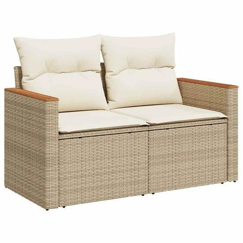 vidaXL 7 Piece Garden Sofa Set with Cushions Beige Poly Rattan Acacia by vidaXL