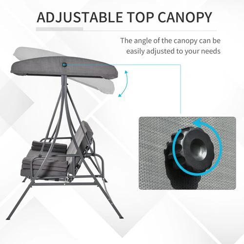 Outsunny 2-in-1 Swing Chair 3 Seater Bench Hammock Bed Adjustable Canopy Pillow, Grey - Hammocks