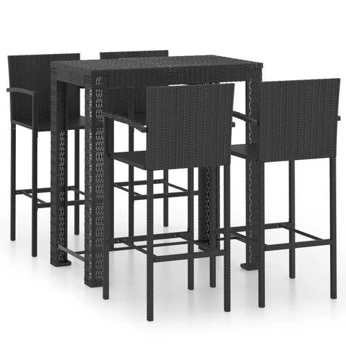 5 Piece Outdoor Bar Set with Armrest Poly Rattan Black - Garden Set