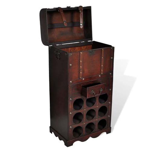 vidaXL Elegant Wooden Wine Rack for 9 Bottles with Storage Trunk and Drawer for Wine Enthusiasts - Wine Rack