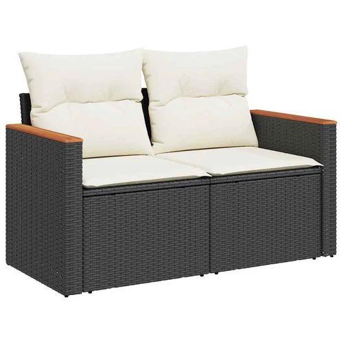 vidaXL 8 Piece Garden Sofa Set with Cushions Black Poly Rattan Acacia by vidaXL