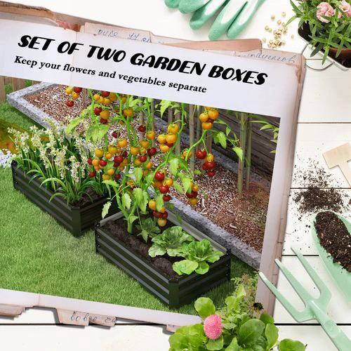 Outsunny Set of 2 Galvanised Raised Garden Bed for Flowers, Herbs and Vegetables by Outsunny