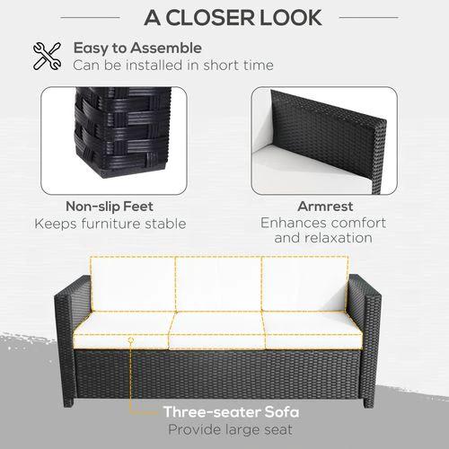 3 Seater Rattan Garden Sofa Black Outdoor Patio Wicker Weave Furniture Chair by Outsunny
