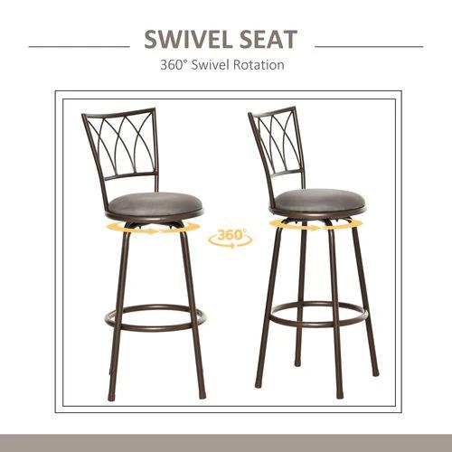 Set of 2 Bar Chairs Swivel Armless Upholstered Metal Frame Barstools - Bar Stool