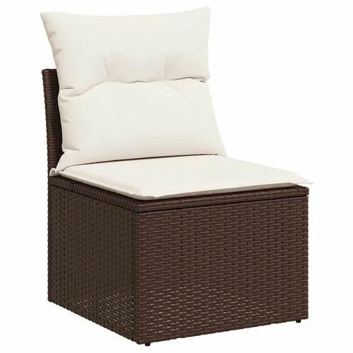 vidaXL vidaXL 4 Piece Garden Sofa Set with Cushions Brown Poly Rattan Acacia - Garden Sofa Sets