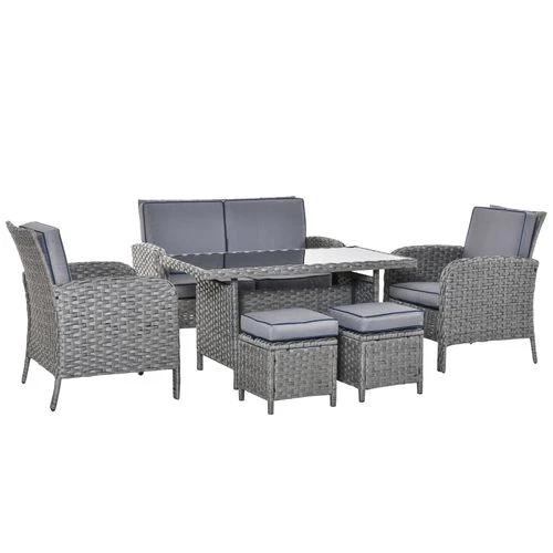 6 PCS Patio Rattan Dining Table Sets All Weather PE Wicker Sofa Furniture Set by Outsunny