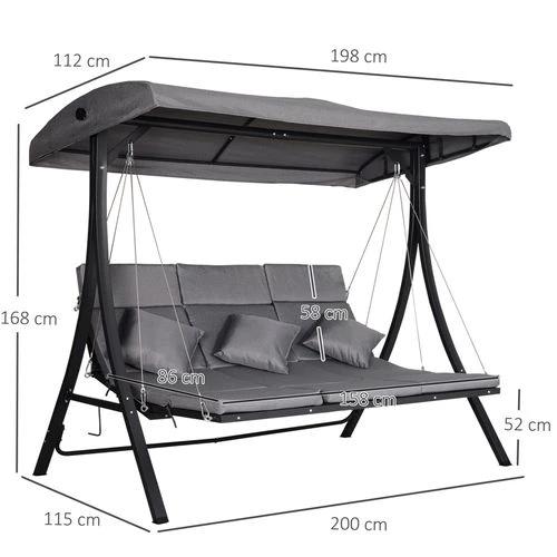 Durable Steel Pipe 3-Seater Outdoor Garden Recliner Swing Chair Grey for Relaxing Afternoons by Outsunny