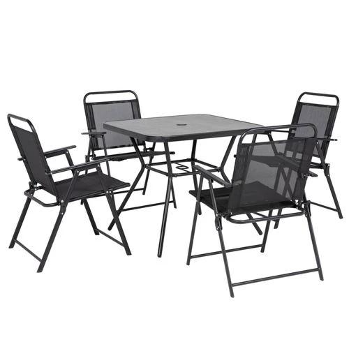 Outsunny Outsunny Outdoor Dining Set W/ Umbrella Hole Table, Patio Furniture Sets, Black - Garden Set