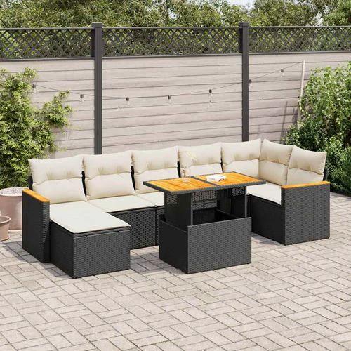 vidaXL vidaXL 8 Piece Garden Sofa Set with Cushions Black Poly Rattan Acacia - Garden Sofa Sets