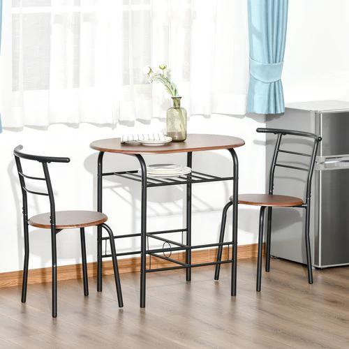 MDF 2-Seater Bar Stool and Table Set w/ Bottle Storage Shelf Wood Tone by HOMCOM