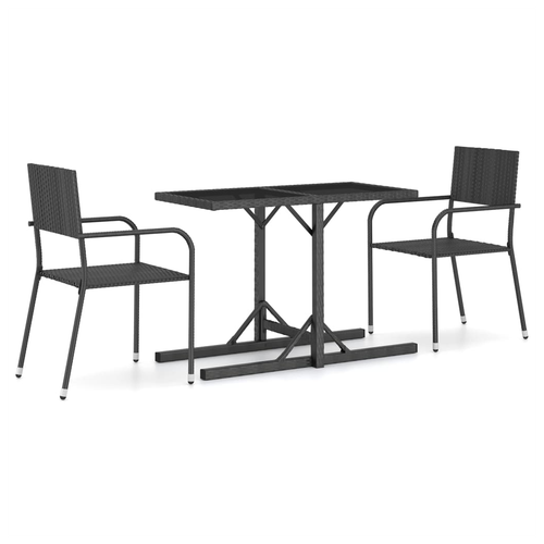vidaXL vidaXL 3 Piece Garden Dining Set with Glass Top and Weather-Resistant Rattan for Outdoor Entertaining - Garden Set