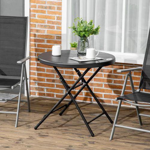 Outsunny Foldable Garden Table for 4, Round Outdoor Dining Table with Steel Frame - Garden Table
