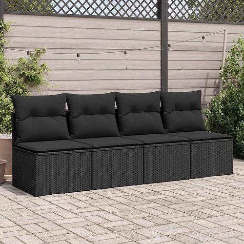vidaXL 4 Piece Garden Sofa Set with Cushions Black Poly Rattan Acacia by vidaXL