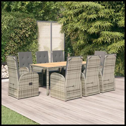 9 Piece Garden Dining Set Grey Poly Rattan&Solid Wood Acacia by vidaXL