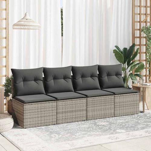 vidaXL vidaXL 4 Piece Garden Sofa Set with Cushions Grey Poly Rattan Acacia - Garden Sofa Sets