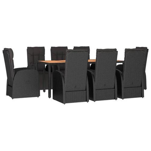 9 Piece Garden Dining Set Black Poly Rattan&Solid Wood Acacia by vidaXL