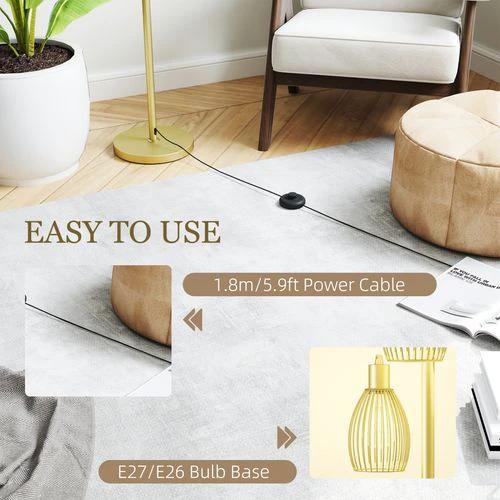 HOMCOM HOMCOM Industrial 3-Light Floor Lamp Dimmable Standing Lamp, Gold - Lamp