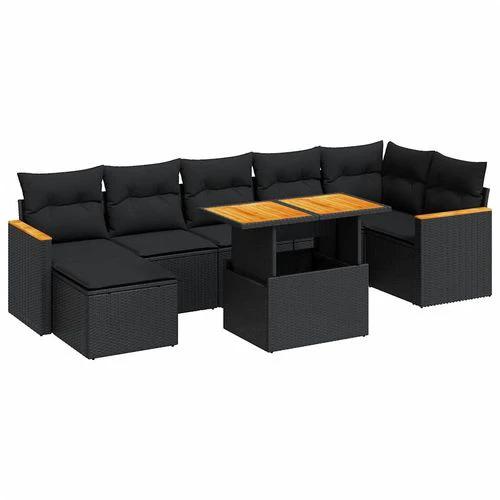 vidaXL vidaXL 8 Piece Garden Sofa Set with Cushions Black Poly Rattan Acacia - Garden Sofa Sets